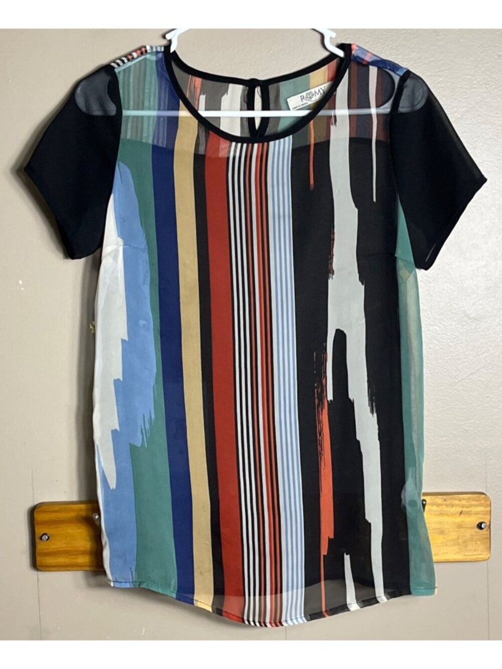 Romy Sheer Top Abstract Stripe Chiffon Indie Funky Unique Layers Wom XS